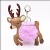 Key Rings Artificial Pompom High Quality Xmas Elk Faux Fur Ball Keychain Soft and Love Fluffy Keyring Car Pendant Jewelry P32FA Drop Dh9lw