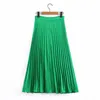 Skirts 2023 Summer Fashion Elegant Bohemia Chiffon Pleated A Line Green Skirt Women Long Beach