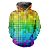 Men's Hoodies IFPD EU/US Size Casual Mens Cool Print Colored Square 3D Sweatshirts Couple Hooded Man Plus Long Sleeve Pullover