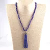 Pendant Necklaces Fashion Bohemian Tribal Jewelry Dark Blue Glass Knotted Crystal Tassel Women Ethnic Necklace