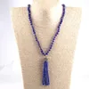 Collane con ciondolo Moda gioielli tribali bohémien Collana etnica da donna con nappa di cristallo annodata in vetro blu scuro