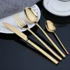 Dinnerware Sets Black White Gold Stainless Steel Portable Cutlery Set Forks Knives Spoons Korean Kitchen Bright Tableware Silverware