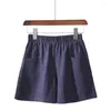 Women's Shorts Women Thin Cotton Linen Elastic High Waist Wide Leg Short Femme Trousers Pocket Loose Casual C8143