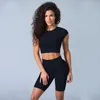 Damen-Trainingsanzüge Giyu Fitness 2-teilige Sets Damen-Outfits Sommer Lässiges Crop-Top-Shorts 2023 Solide Sport-Zwei-Set-Frauen-Trainingsanzug