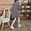 Women's Trench Coats Women Autumn Cotton Linen Polka Dot Single Breasted Long Coat Female A-line Windbreaker Loose Plus Size Outwear