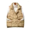 Coletes femininos pretos cáqui colar gola feminina inverno outono ladies casual 90% pato Down Down Jacket Short Mleeseless Female Wentcoat