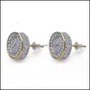 Stud Fashion Earrings For Mens Iced Out Gold Sier Diamond Rock Punk Round Wedding 362 Q2 Drop Delivery Jewelry Dhqi2