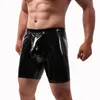Caleçon Sexy Hommes Sous-Vêtements Boxers En Cuir PU Mâle Homme Culotte Boxer Shorts Troncs Bulge Pouch Amovible Cueca Masculina