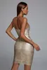 Casual Jurken 2023 Zomer Vrouwen Sexy Enkele Schouder Korte Mouw Goud Zilver Bodycon Bandage Jurk Elegante Avond Club Party