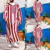 Vêtements ethniques Robes musulmanes pour hommes à manches longues Stripes Dubai Chemise Kaftan Thobe Robe Robe Droite Loisirs Race Style Vêtementsethniques