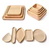 Plates Round/Rectangle/Square/Oval JapaneseRubber Wood Pan Plate Fruit Dishes Saucer Tea Dessert Dinner Bread Tray