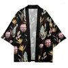 Vêtements ethniques 3 à 14 ans enfants kimono yukata noir vert floral garçons / filles cardigan haori harajuku chemise japonaise pour enfants vêtements