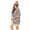 Kvinnors stickor Kvinnor Leopardtryck Cardigans Långärmad Lös Midlängd Knittwear Casual tröja Kvinnlig tunn stickad Coat Ladies Outwear