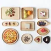 Plates Round/Rectangle/Square/Oval JapaneseRubber Wood Pan Plate Fruit Dishes Saucer Tea Dessert Dinner Bread Tray