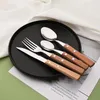 Dinnerware Sets Wooden Handle 8Pcs Multi Purpose Restaurant Party Supplies Dinner Fork Tableware Stainless Steel Kitchen Accessories