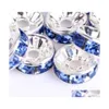 P￤rla kepsar Coalt Blue 200st/Lot Sier Plated Rhinestone Crystal Round Beads Spacers 6mm 8mm 10mm Tjeckisk 3 W2 Drop Leverans smycken Fin DHC4E