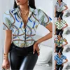 Women's Blouses & Shirts Womens Fall Button Down V Neck Short Sleeve Casual Work Print Tops Female Workout ShirtsWomen's