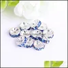 Bead Caps Coalt Blue 200Pcs/Lot Sier Plated Rhinestone Crystal Round Beads Spacers 6Mm 8Mm 10Mm Czech 3 W2 Drop Delivery Jewelry Fin Dhc4E