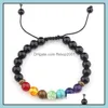 Arts And Crafts 8Mm Pulsera de piedra natural 7 Chakra Charm Bracelets Mticolor Beads Lava Stones Wave Mujeres Hombres Yoga Drop Delivery Home Dhwnc