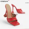 Tofflor Summer New Women's Sandals Fashion Square Head Sexig High Heel Outdoor Light Pu Leather Slippers Stilettos Plus Size 36-43 0120v23