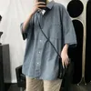 Männer Casual Hemden 2023 Tasche Design Waschen Lose Denim Kurzarm Hawaiian Hemd Französisch Manschette Herren Mode Cowboy Camisa Masculina