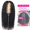 Indien Curly Spets Frontal Human Hair Wig T Del 150 Densitet 10-28 tums fram för kvinnor