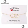 Link Chain Fashion Double Circle Charm Bracelet For Women Handmade Round Ring Gold Sier Copper Link Braceletspersonality Party Jewe Dhzdf