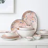 Kommen 8 inch salade plaat romantische ldyllic stijl minnaars keramiek roze camellia reliëf bruiloft porselein servies czy-b4008