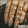 Band Rings 10Pcs/Set Gold Color Flower Midi Sets For Women Sier Boho Beach Vintage Turkish Punk Elephant Finger Knuckle Ring Drop De Otiel