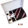 Bow Ties şerit kravat seti düğün mendil ekose manşetler katı klip kutu hediyesi