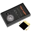 Montres De Poche 5pcs / set Vintage Noir Unisexe Chiffres Romains Quartz Steampunk Montre Box Set Collier Pendentif Souvenir Cadeaux Pour Hommes Femmes