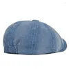 Berets Washed Denim Beret Hat Cabbie Jean Octagonal British Style Retro Duckbill Sboy Gatsbay Vintage Flat Ivy Cap Dropship