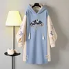 Dames hoodies sweatshirts plus size vestidos 2023 lente Chinese stijl sweatshirt jurk hanfu lange mouw borduurwerk dik c