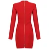 Casual Dresses High Quality Fashion Square Collar Long Sleeve Red Rayon Spandex Dress Celebrity BodyCon Evening Party Bandage