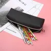 Étui à crayons en cuir Simple noir haute capacité étui à crayons d'affaires pour enfants école bureau cadeau fournitures papeterie créative