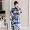 Etniska kläder plus storlek 3xl 4xl mode elegant modern cheongsam klänning för kvinnor sommar kort ärm qipao traditionell kinesisk