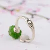 Clusterringen FNJ 925 Zilveren ring voor vrouwen sieraden Origineel Pure S925 Sterling Natural Hetian Jade Green Flower