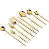 Flatware sets durtens 6pcs gouden bestek set mes dessert vork lepel ijsthee dinerwerk roestvrijstalen tafelgerei feest keuken