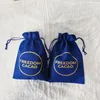 Jewelry Pouches 50 100pcs Jute Linen Customized Gold Print Logo Royal Blue Packaging Drawstring Gift Bag Wedding Party Sachet