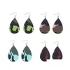 Dangle Chandelier Fashion Camouflage Pu Leather Printing Teardrop Earring For Women Bohemian Leopard Print Drop Double Side Earrin Dh4Gb