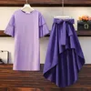 Robes de soirée d'été, plus la taille des vêtements pour femmes Minceur et réduction de l'âge Les filles portent une jupe violette avec un costume Fashion A-line SkirtParty