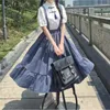 Etekler Midi Kawaii Kadınlar İlkbahar Yaz Japon tarzı lolita gençler Yumuşak Kız Yüksek Bel Ruffles Askı Rok JK