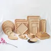 Plates Round/Rectangle/Square/Oval JapaneseRubber Wood Pan Plate Fruit Dishes Saucer Tea Dessert Dinner Bread Tray