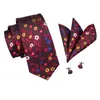 Bow Ties SN-1744 Rode bloemen stropdas set voor mannen zijden heren tie pocket square hanky manchetknopen formeel zakelijk huwelijk