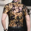 Męskie koszule 2023 Modna lato krótkie rękawe odzież Hawajska złota Bronzing Print Shirt for Men Streetwear Sukienka 1013