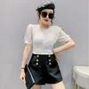 Women's T Shirts #6733 Black White Shirt Women Mesh Puff Sleeve Sexig Elastic Cotton Skinny Short Ruffles Korean Style Summer2023