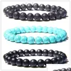 Minchadas 3 coloridas 8mm Black Lava Stone Stand Turquoise Bracelete Bracelete Esmal