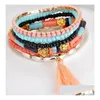 Beaded Europe Fashion Jewelry Womens Bracelet Layers Colorf Plastic Charms Tassels Elastic Bracelets Drop Delivery Dhe9S