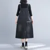 Casual Dresses Streetwear Women's Denim Dress Spring Loose Oversized Straight Straps Big Pockets Jeans Blue Black Vestidos Long