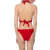 Women's Swimwear Paotang Summer Double-Layer Triangle Sexy Backless Red Black Bikinis 2023 Women Body Suits Swimsuit Seaside Beach